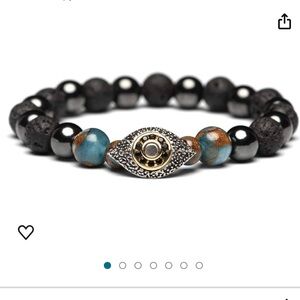 Evil Eye Stress Relief Reiki Healing Magnetic Lava Rock, Blue Jasper Bracelet